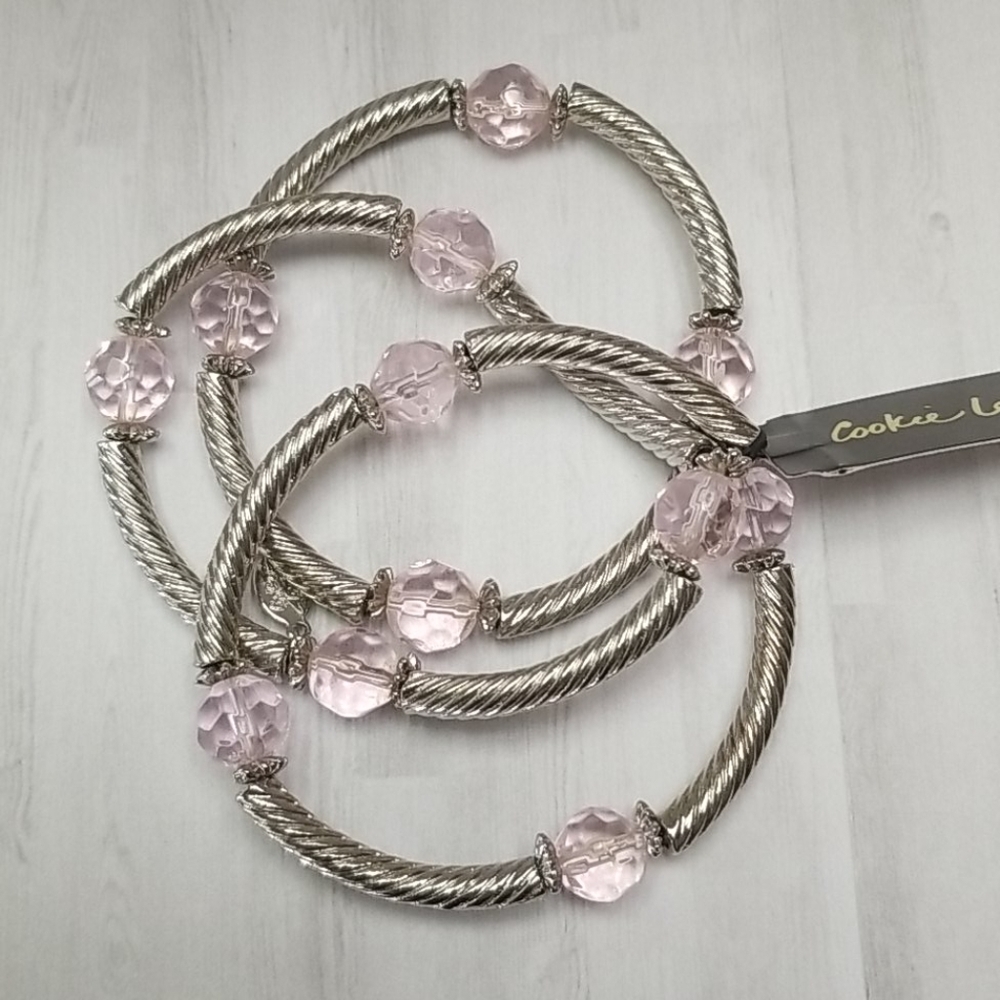 Cookie Lee Rose pink and silver twisted cable bracelets (set of 3) NWT
